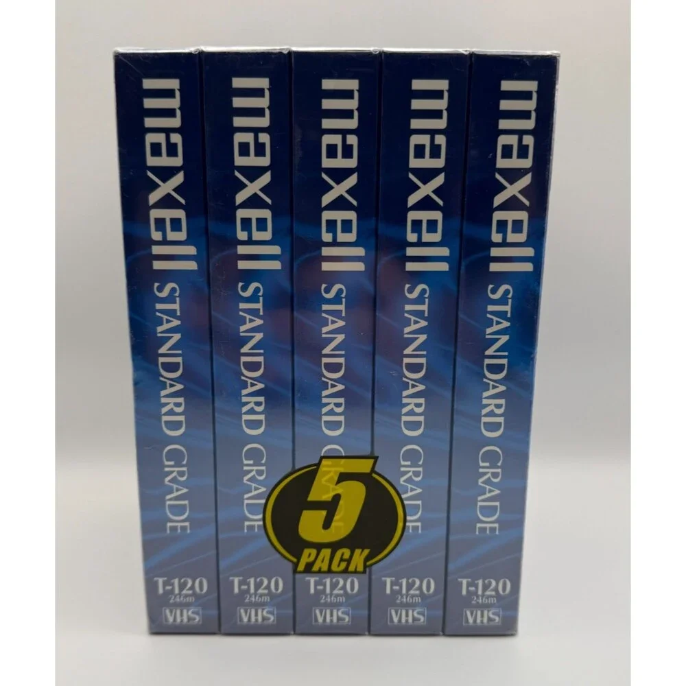 5 Pack T-120 Maxell Standard Grade 6hrs Blank VHS Video Tapes Brand New Sealed